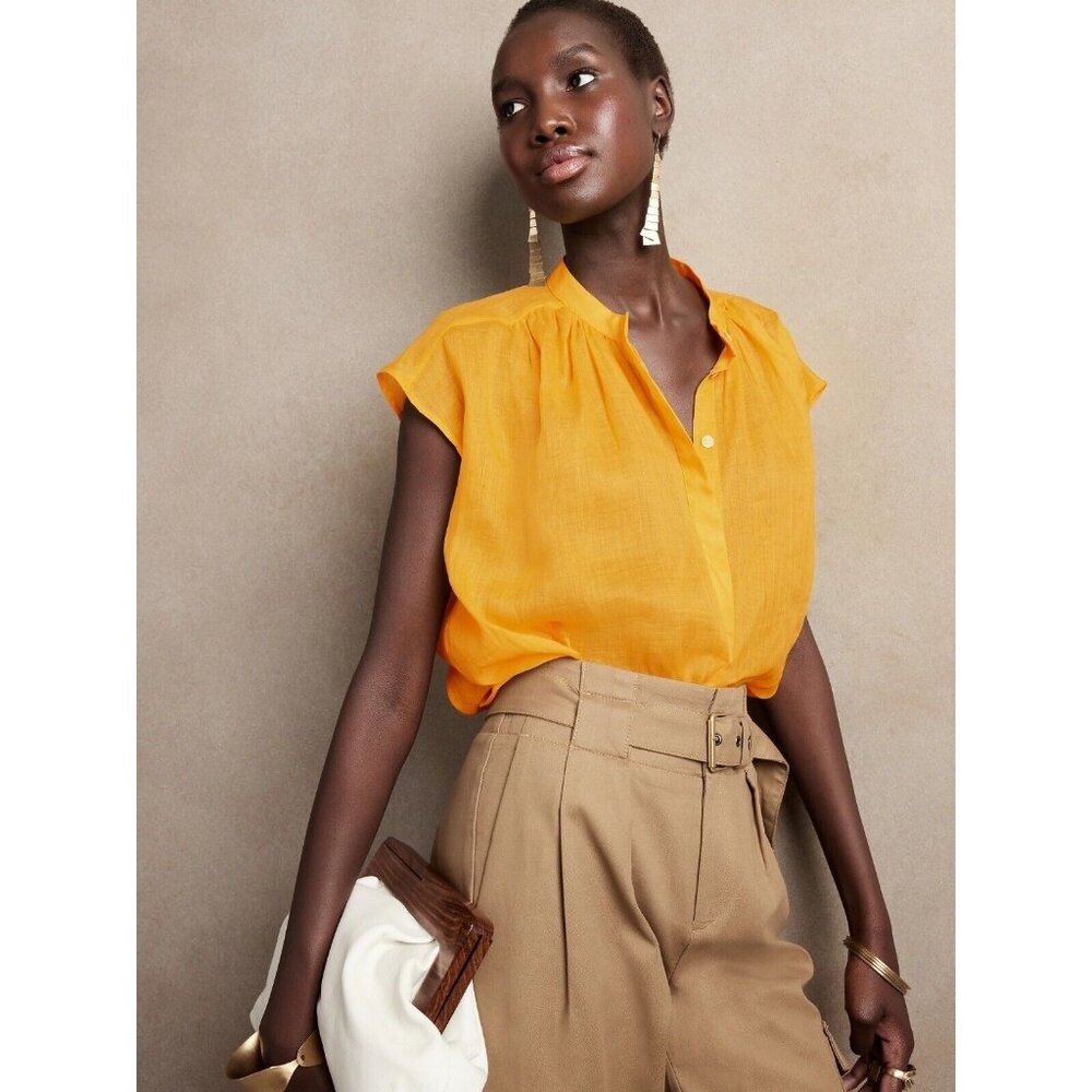 NWT BANANA REPUBLIC Golden Hour Yellow Oversized Ramie Shirt Blouse, Size S